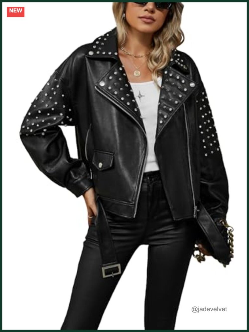 Faux Leather Moto Studded Rivet Casual Jacket Fitted Biker Concert Wear